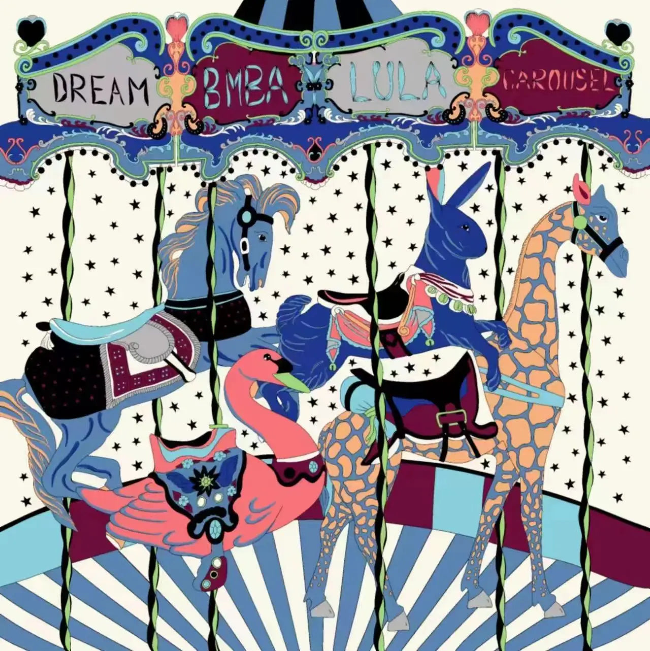 Carousel Blue Scarf / 130cm