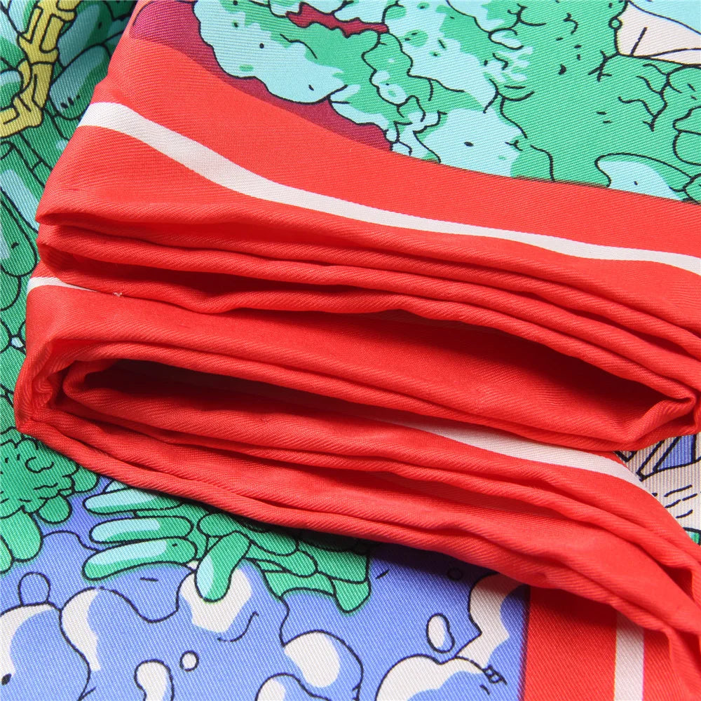 Ocean Red Silk Scarf / 90cm