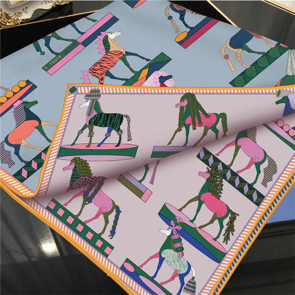 Horse Mane Blue Double Print Scarf / 90cm