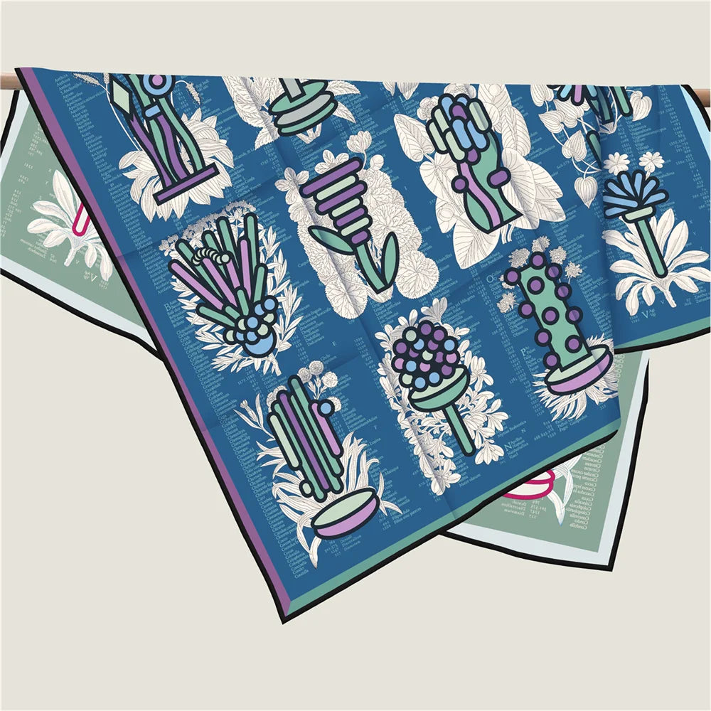 Plant Catalog Blue Double Print Scarf / 90cm