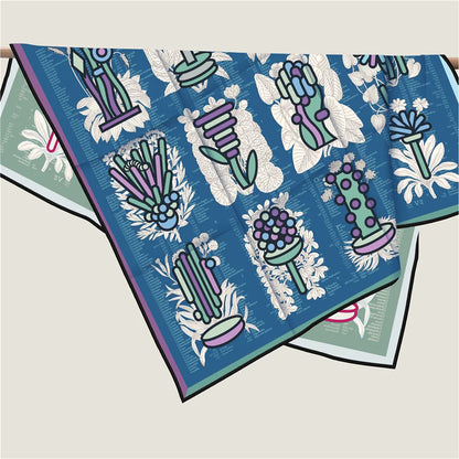 Plant Catalog Blue Double Print Scarf / 90cm
