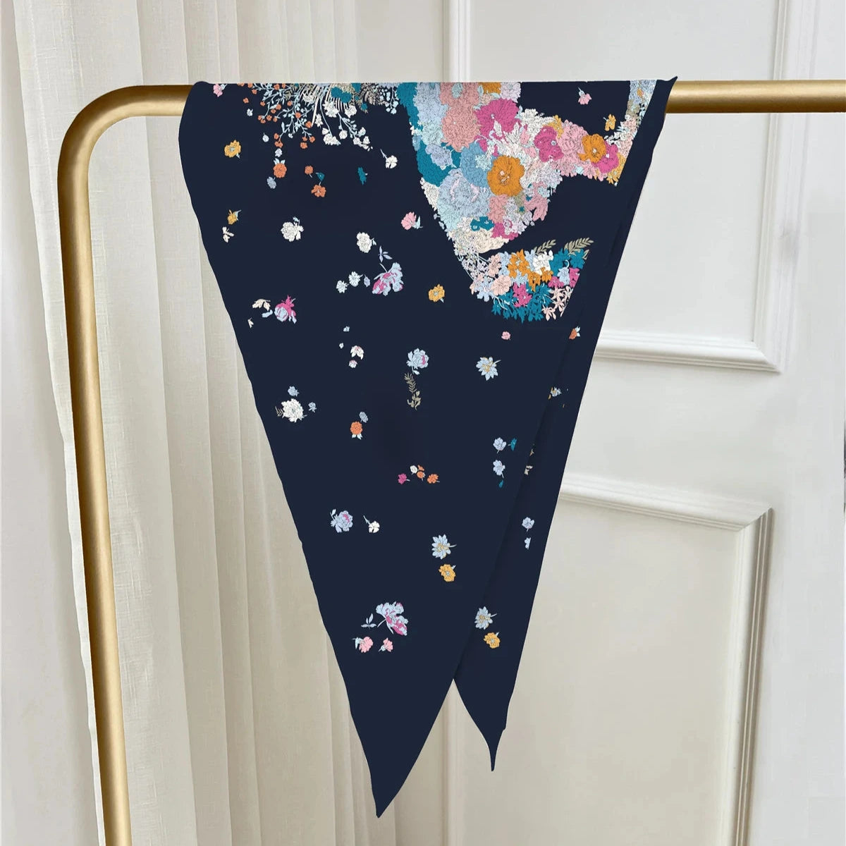 Pia Navy Silk Diamond Scarf