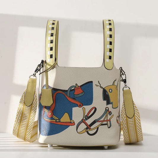 Aurelia Small Leather Bucket Bag / Yellow & Beige