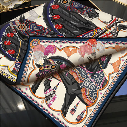 Two Horses Black Double Print Scarf / 90cm
