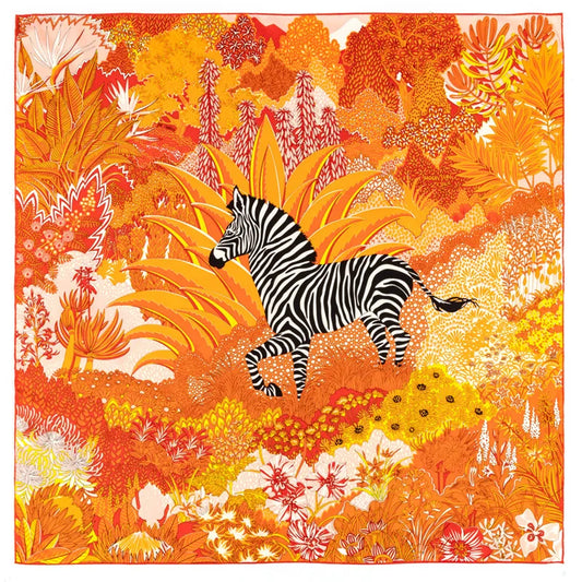 Zebra Orange Silk Scarf / 90cm