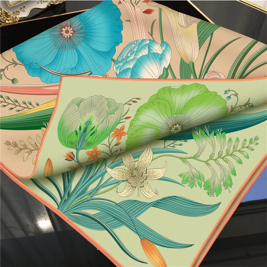 Flowers Orange & Green Double Print Scarf / 90cm