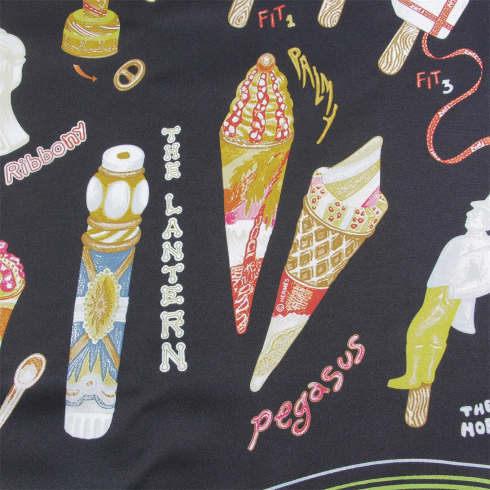 Ice Cream Black Double Print Scarf / 70cm