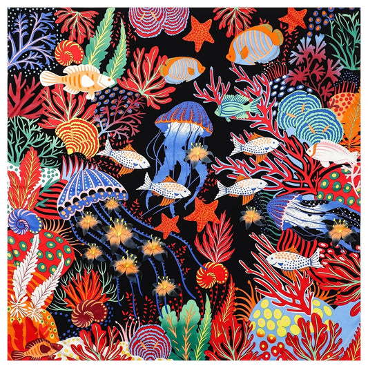 Ocean World Red Silk Scarf / 130cm