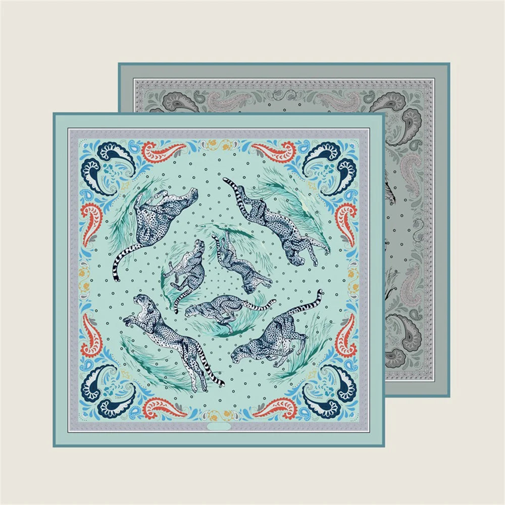 Leopard Blue Double Print Scarf / 90cm
