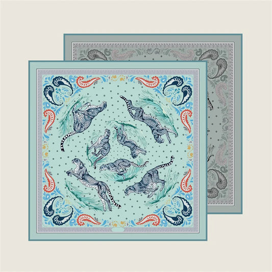 Leopard Blue Double Print Scarf / 90cm