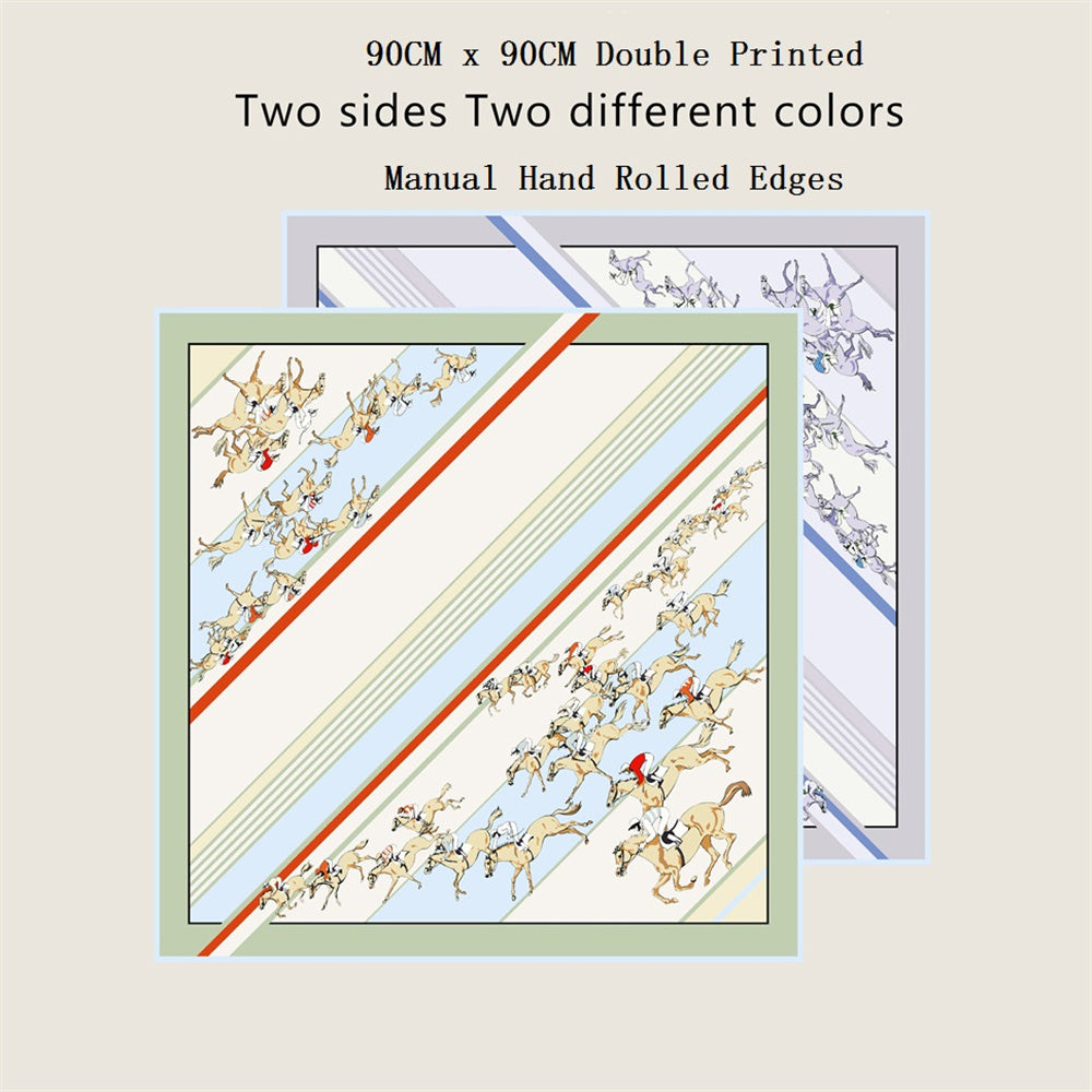 Horse Race Green Double Print Scarf / 90cm