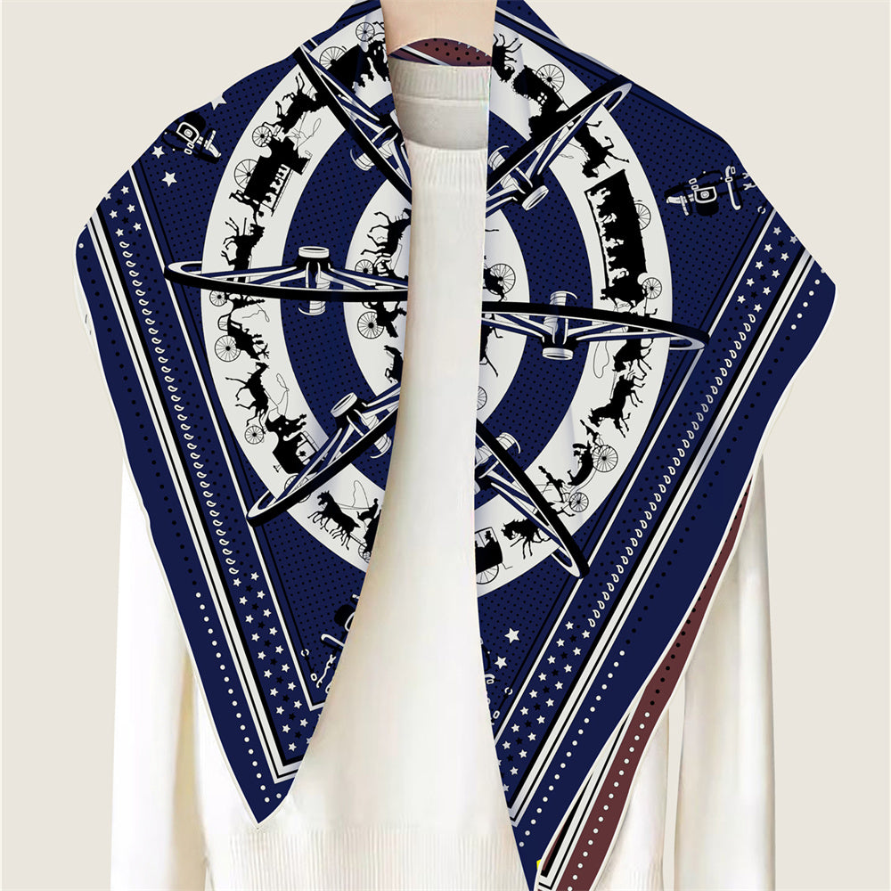 Carriage Circle Navy Double Print Scarf / 90cm