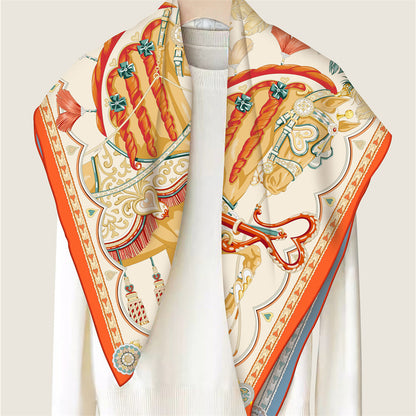 Two Horses Orange Double Print Scarf / 90cm