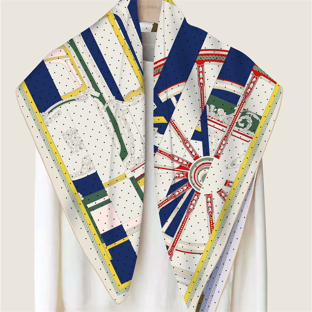 Wheel Stripes Blue Double Print Scarf / 90cm