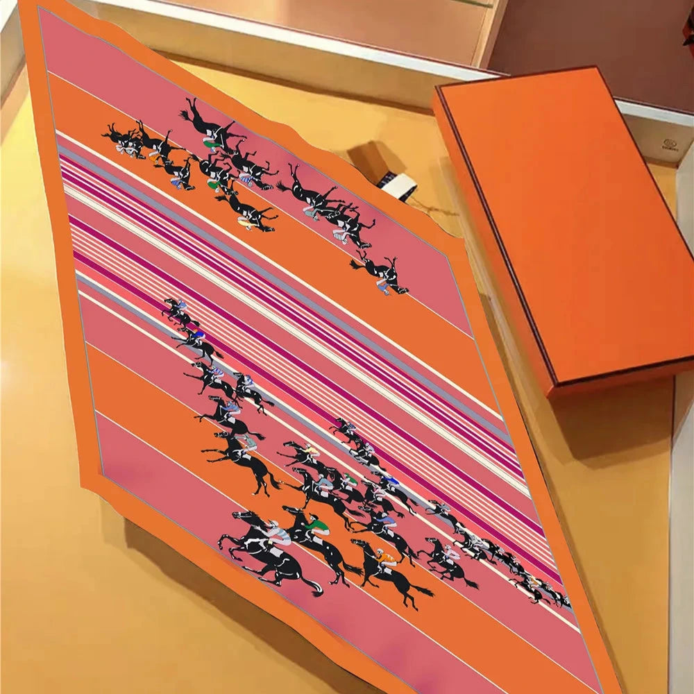 Horse Race Orange Silk Diamond Scarf