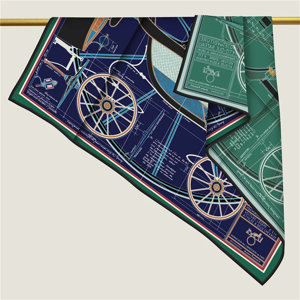 Wheel Navy Double Print Scarf / 90cm