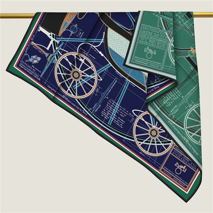 Wheel Navy Double Print Scarf / 90cm