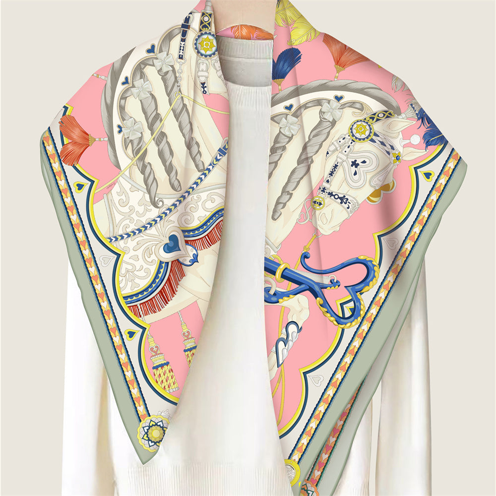 Two Horses Pink Double Print Scarf / 90cm