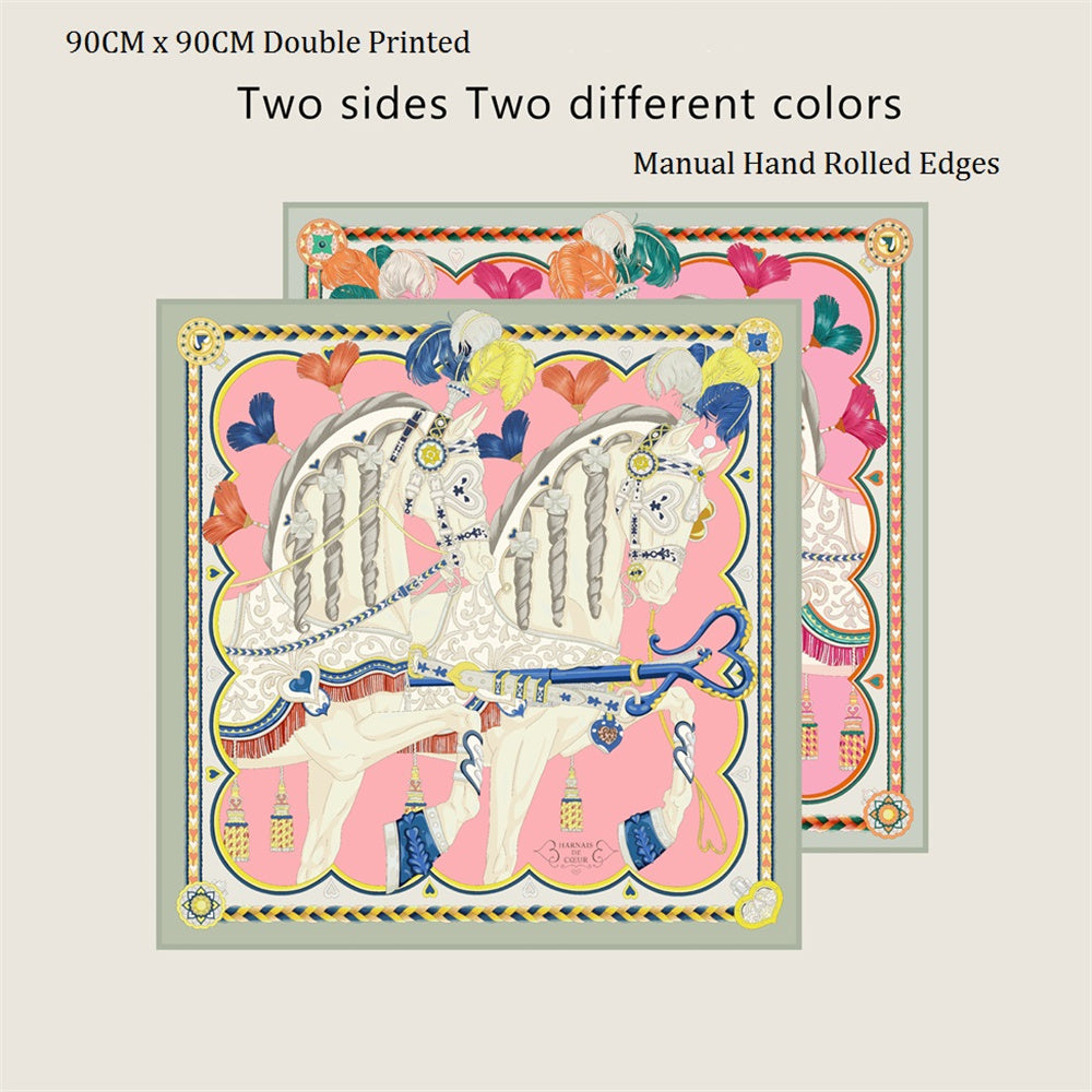 Two Horses Pink Double Print Scarf / 90cm