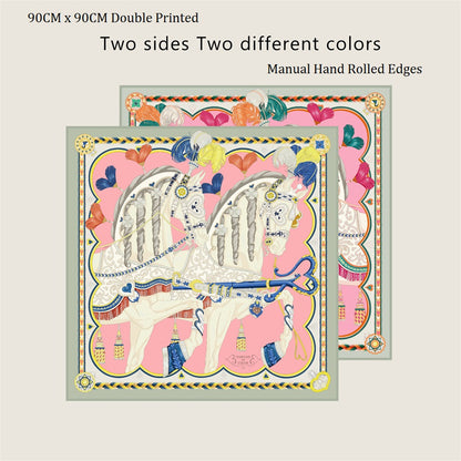 Two Horses Pink Double Print Scarf / 90cm