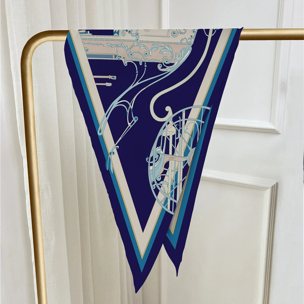 Four-Wheeled Carriage Navy Silk Diamond Scarf