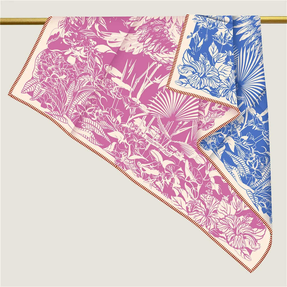 Tropical Garden Pink & Blue Double Print Scarf / 90cm