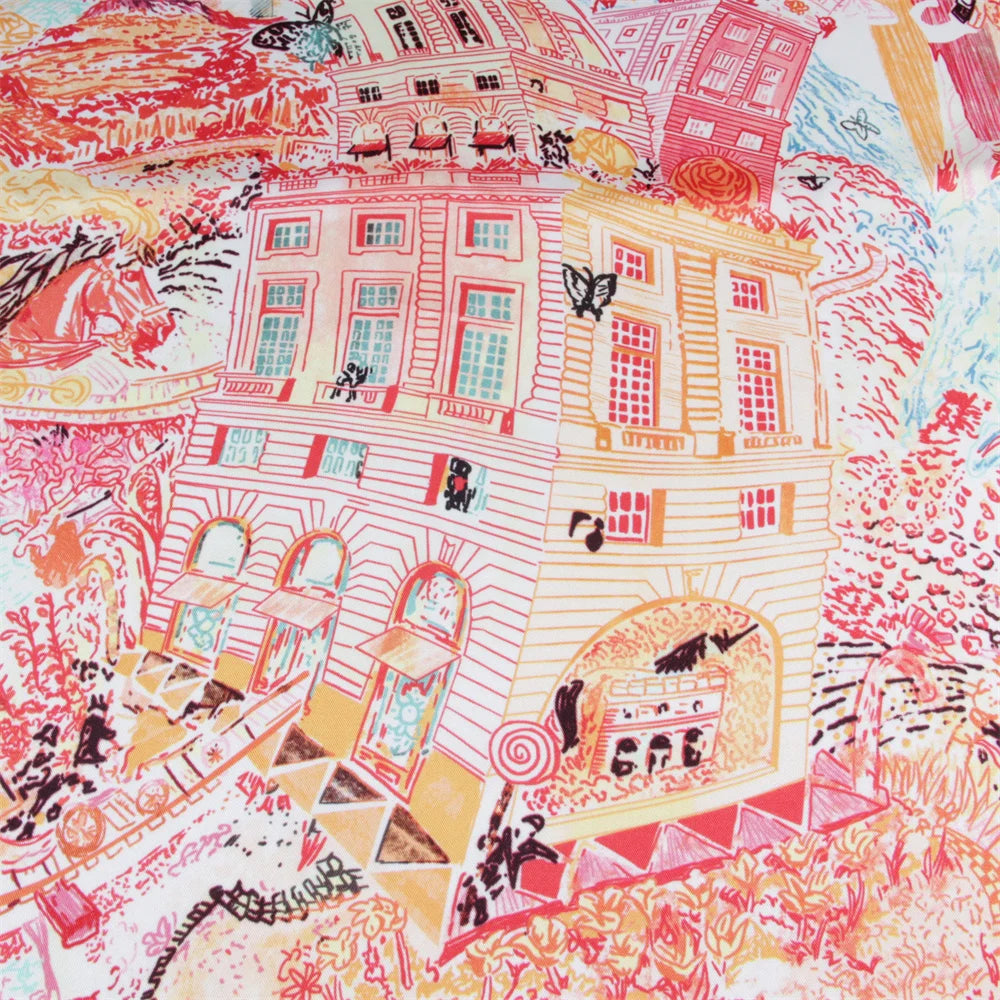 Foreast City Orange Silk Scarf / 90cm