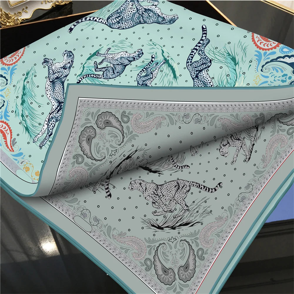 Leopard Blue Double Print Scarf / 90cm