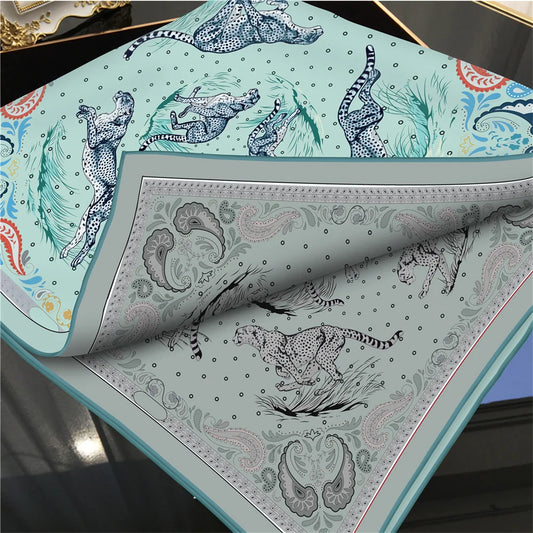 Leopard Blue Double Print Scarf / 90cm