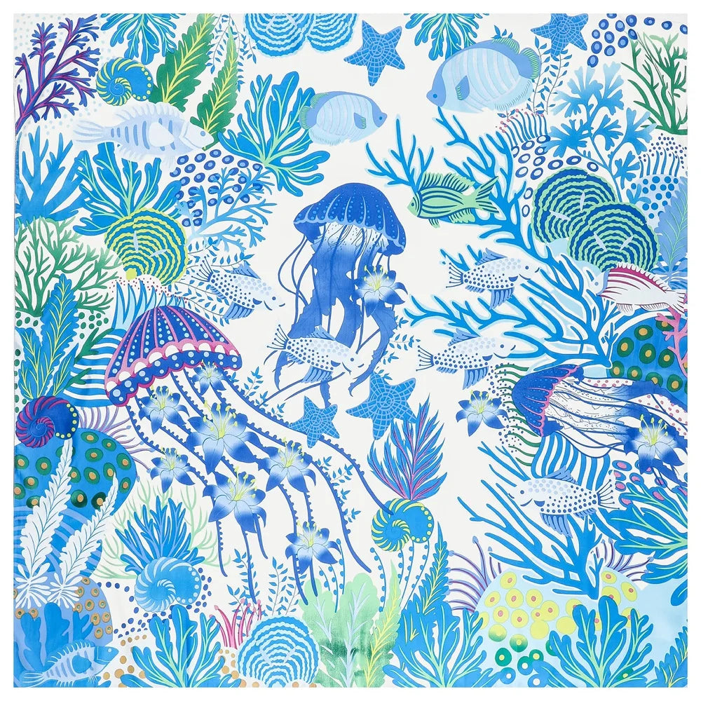 Ocean World Blue Silk Scarf / 130cm