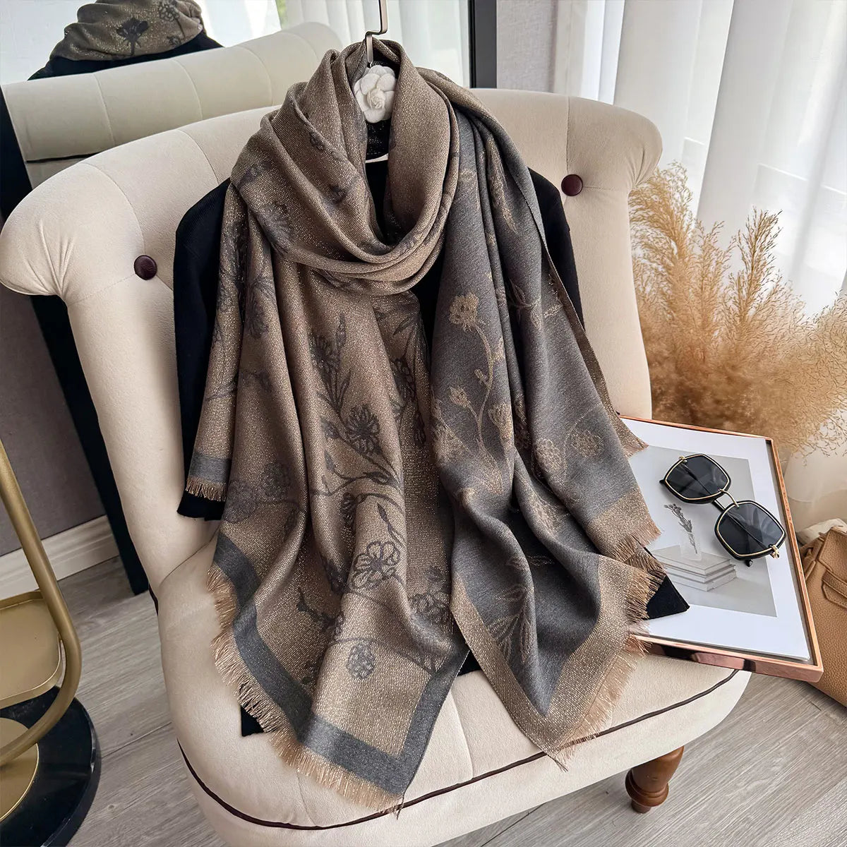 Greca Pashmina Scarf Gray