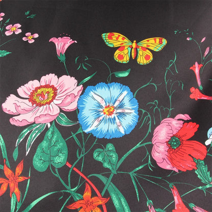 Flowers Black Silk Scarf / 130cm