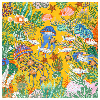 Ocean World Yellow Silk Scarf / 130cm