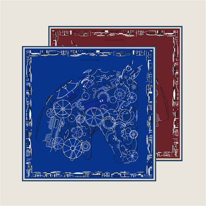 Horse Head Blue & Brown Double Print Scarf / 90cm