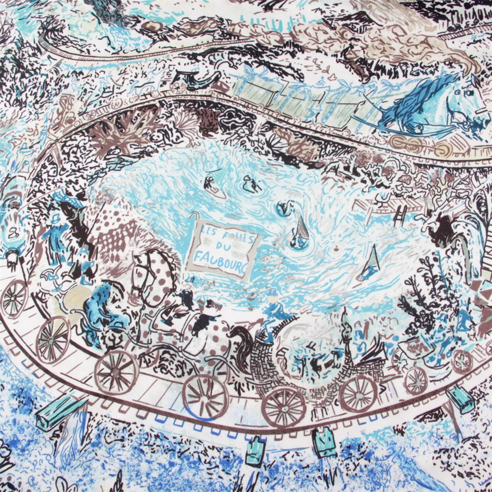 Foreast City Blue Silk Scarf / 90cm