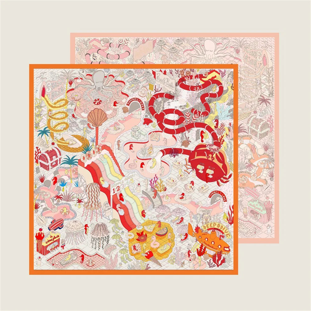 Ocean Park Orange Double Print Scarf / 90cm