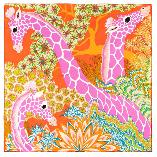 Giraffe Orange Silk Scarf / 90cm