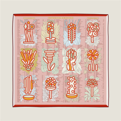 Plant Catalog Red Double Print Scarf / 90cm