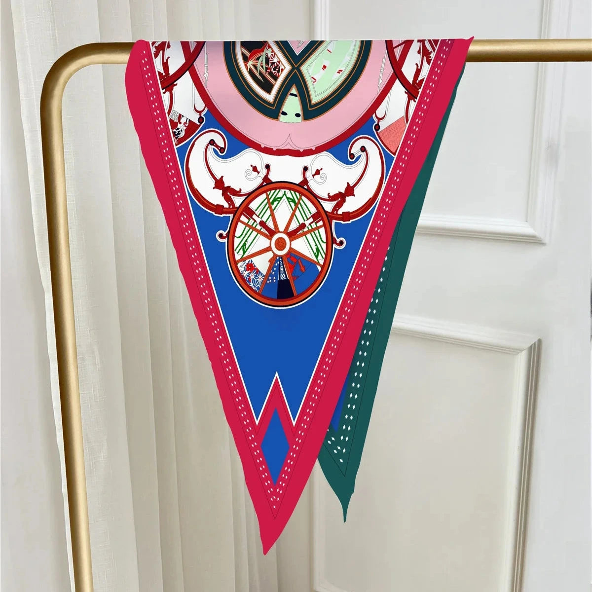 Wheel Green Silk Diamond Scarf