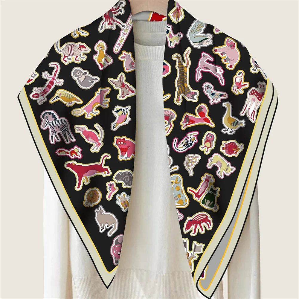 Animals Black & Gray Double Print Scarf / 90cm