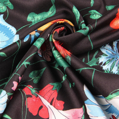 Flowers Black Silk Scarf / 130cm