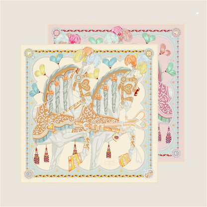 Two Horses Beige Double Print Scarf / 90cm