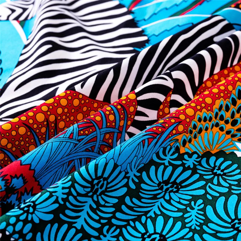 Zebra Blue Silk Scarf / 90cm