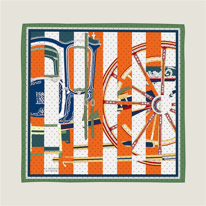 Wheel Stripes Orange & Blue Double Print Scarf / 90cm