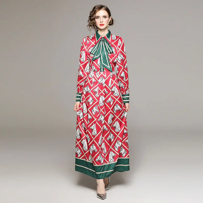 Red Equestrian Print Dress