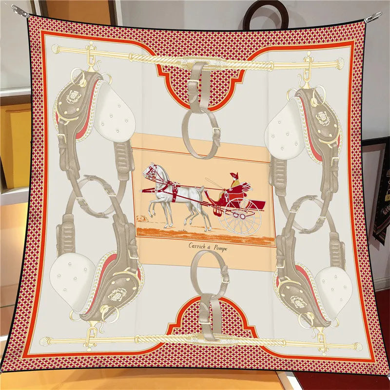 Carriage Gray Silk Scarf / 90cm
