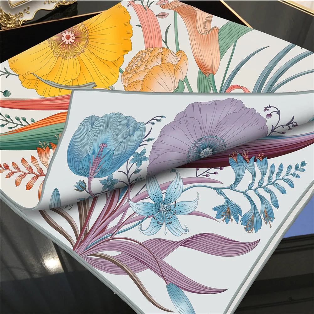 Flowers White & Gray Double Print Scarf / 90cm