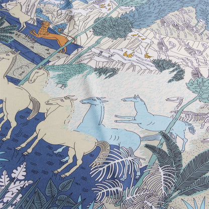 Horses Forest Blue Silk Diamond Scarf