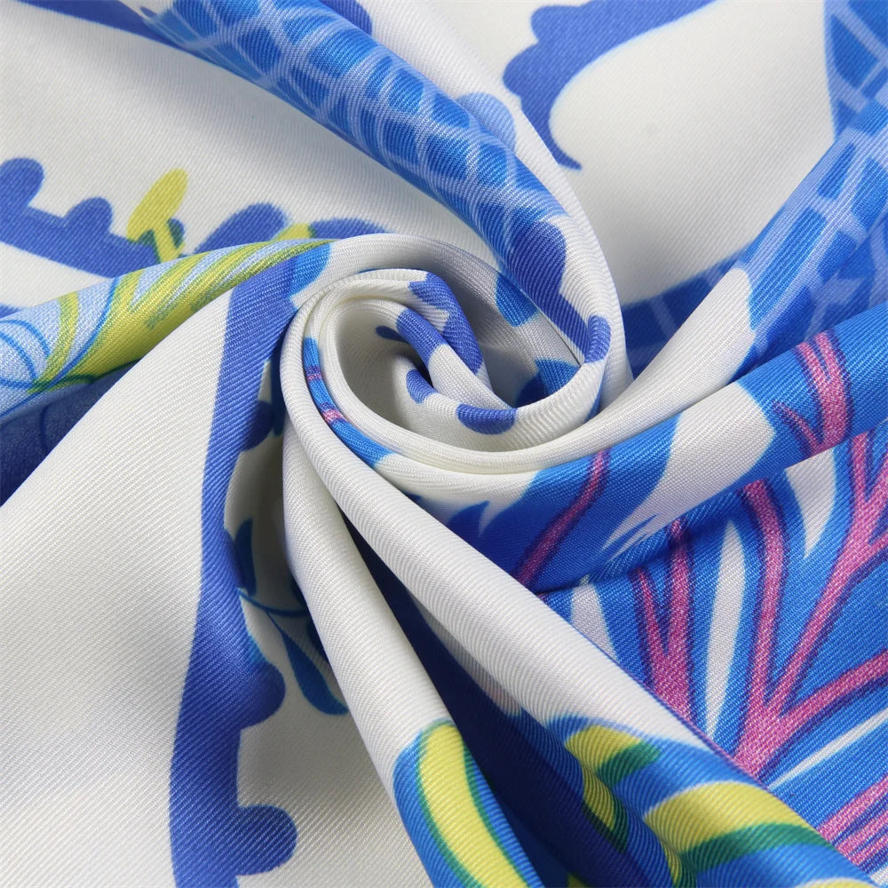 Ocean World Blue Silk Scarf / 130cm