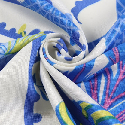 Ocean World Blue Silk Scarf / 130cm